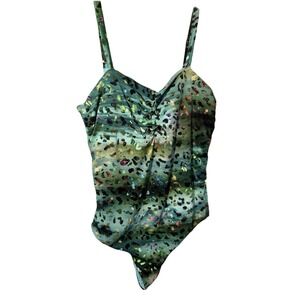 Coastal Waves Printed Rib Knit Grommet Front One Piece Size 2X Abstract